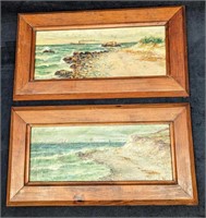 2 Vintage Oil On Flat Canvas Seashore Originals