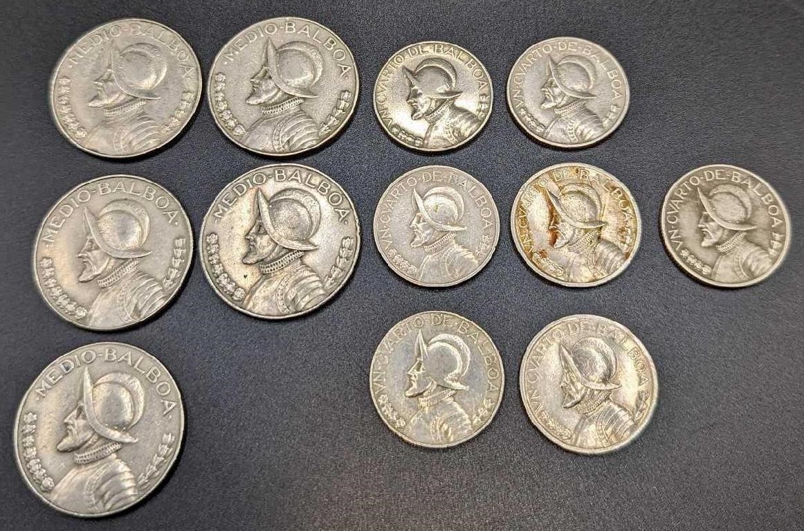 5 Panamanian 1/2 Balboa & 7 1/4 Balboa Coins