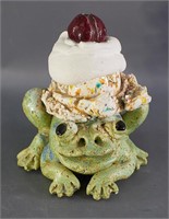 Ceramic Frog with Ice Cream by D. Gilhooly