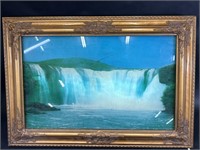 Vintage Framed Light Up Waterfall Painting