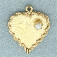 Inscribable Cultured Pearl Heart Charm in 14k Yell