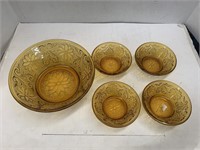 5cnt Amber-Colored Glass Bowls