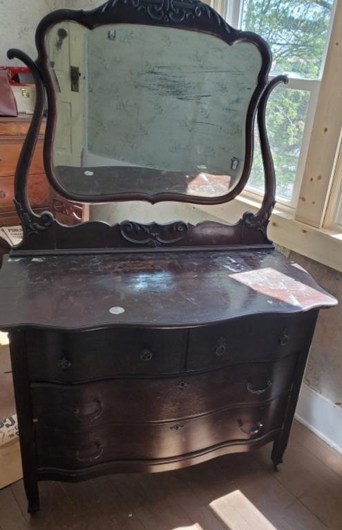 Wooden dresser with mirrors