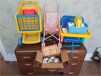 Toy shopping basket, stroller, child booster seat