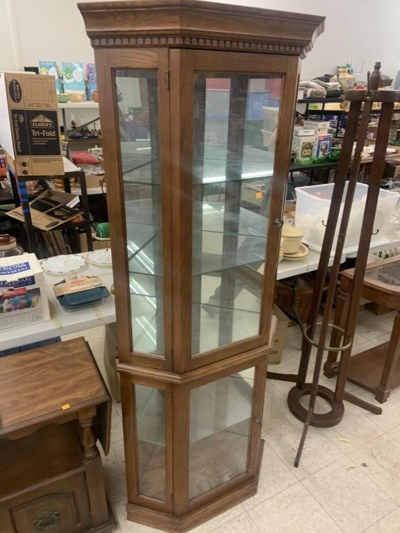 Corner Curio Cabinet w/ Glass Shelves Mirrored