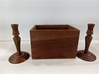 Wooden Box and Candle Holders