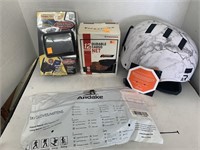 Helmet, Gloves, Net, and Charger Wallet