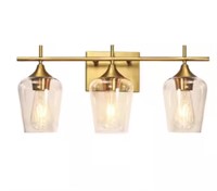 3-Light Gold Vanity Light with Frosted Glass Shade