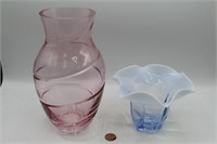 Duncan Miller Canterbury & Pink Swirl Glass Vases