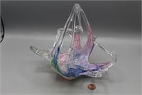 Hand-Blown Abstract Art Glass Basket