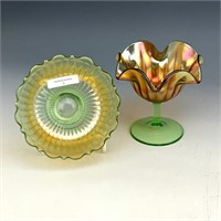 Fenton Lime Green Smooth Rays Bowl & Compote