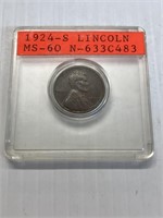 1924S Lincoln Cent MS 60