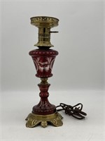 Cranberry Cut to Clear Czechoslovakia Table Lamp