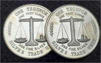 (2) 1 Troy Oz. Silver Trade Rounds