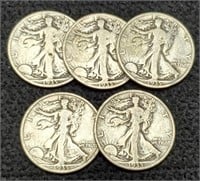 (5) 1935 Walking Liberty Half Dollars
