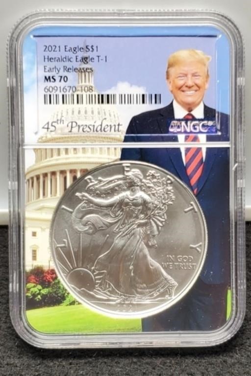 2021 Type 1 Slab Silver Eagle NGC MS70 w/