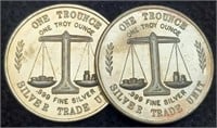(2) 1 Troy Oz. Silver Trade Unit Rounds