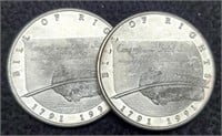 (2) 1 Troy Oz. Silver Rounds " Bill Of Rights"