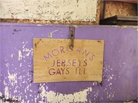 Morgan's Jerseys sign and wooden chairs (set of 4)