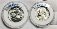 (2) 1943-P&S Silver War Nickels MS63