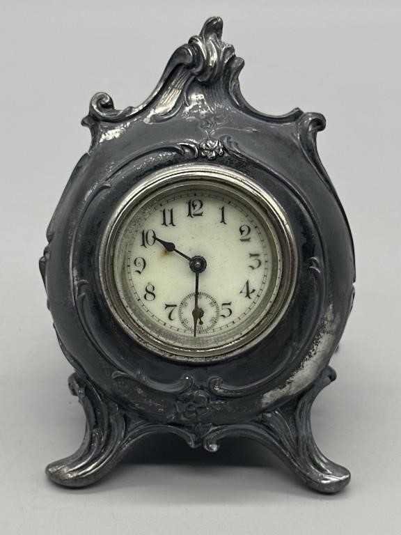 Vintage Silver Plate Desk Clock