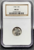 1943 Slab Mercury Dime NGC MS65