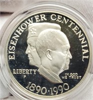 1990 Ike Silver Proof Dollar Comm. w/ Capsule