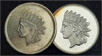 (2) 1 Troy Oz. Silver Indian Head Rounds