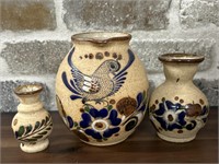 (3) Ceramic Pottery w/ Blue Flower & Bird