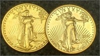 (2) 2021 1/10 Oz. Gold $5 Eagles BU