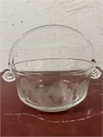 Vintage 7" Floral Etched Glass Basket
