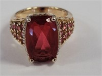 925 RING WITH GOLD OVERLAY RED STONES SZ5