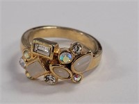 925 RING WITH GOLD OVERLAY WITH CZ MOP