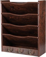 PAG 5-Tier Wall File Holder  6 Hooks  Brown