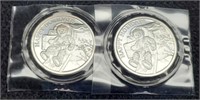 (2) 1 Troy Oz. Silver Rounds "Happy Holiday's"