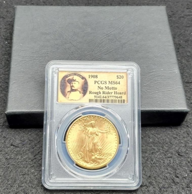 1908 Slab Gold $20 St. Gaudens Double Eagle