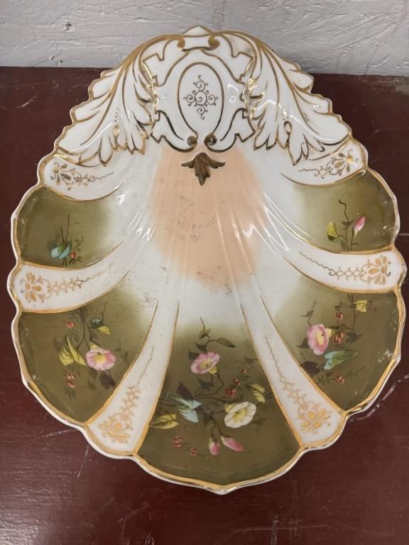 Antique 11" Victorian Hand Painted Gold Trim Bowl