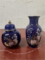 S/2 1970's Bijutsu Toki Cobalt Blue Vases