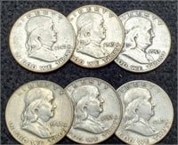 (6) Franklin Half Dollars
