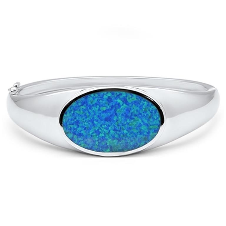 Sterling Silver Blue Opal Creation Bangle Bracelet