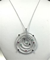 Sterling Silver Gemstone Circular Pendant Necklace