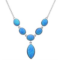 Sterling Silver Blue Opal Created Necklace