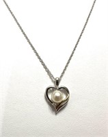 Sterling Silver 14 Kt Diamond Pearl Necklace