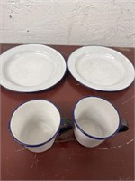 4 pc Enamel Cups & Saucers