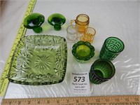ASSORTED GLASS DECOR-GREEN-AMBER-CLEAR