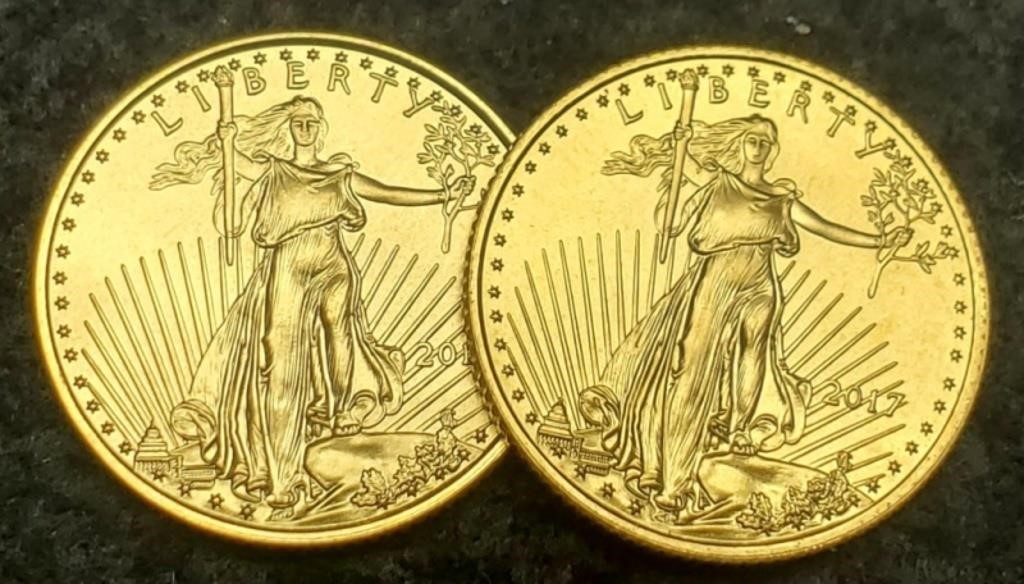 (2) 1/10 Gold $5 Eagles: