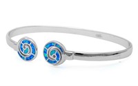 Sterling Silver Blue Opal Spiral Created Bracelet