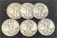 (6) 1943 Walking Liberty Half Dollars: