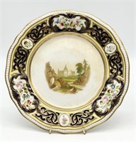 English Porcelain Plate w/Scenic Center & Floral