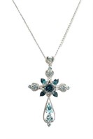 Sterling Silver Diamond Blue Topaz Cross Necklace